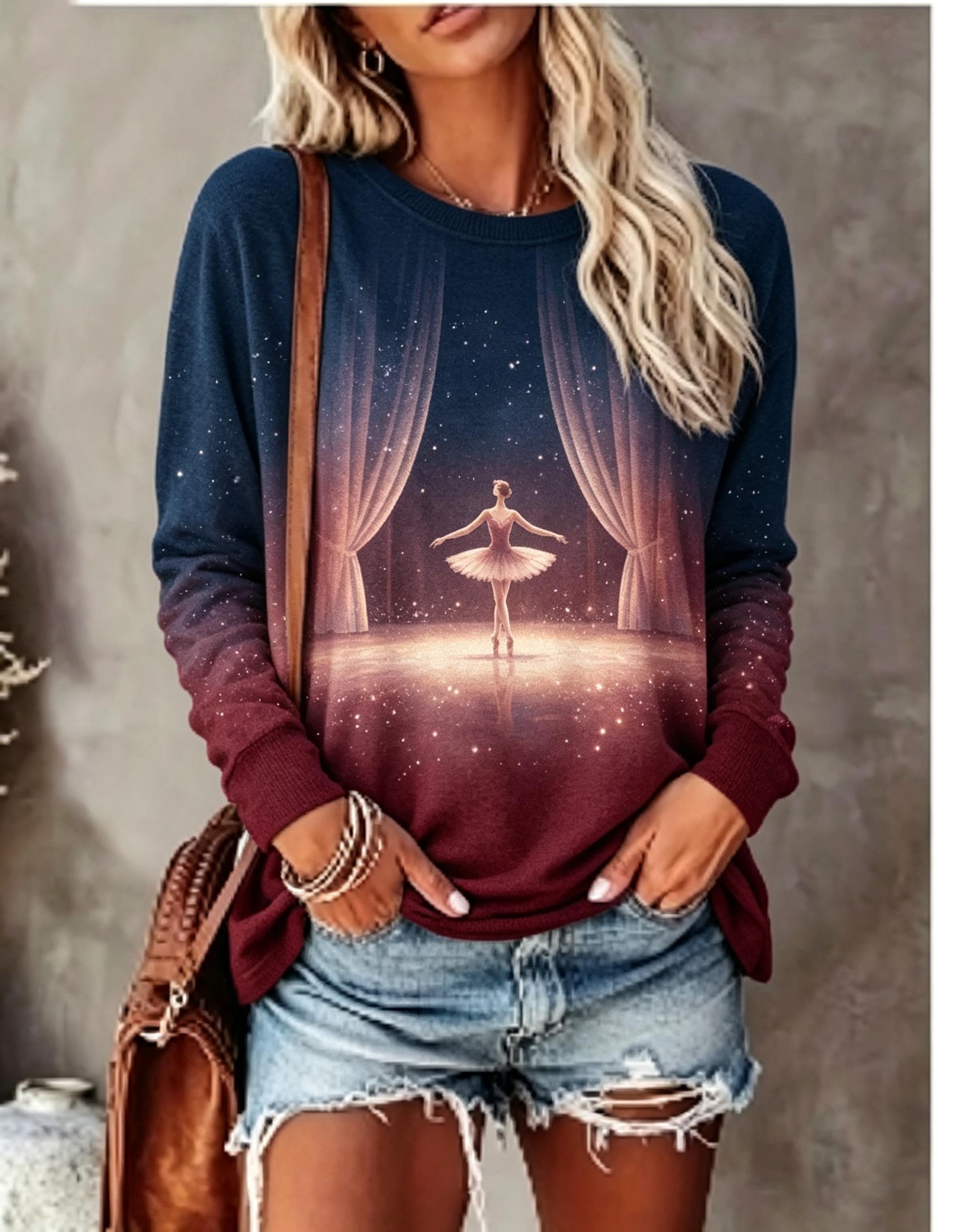 Curtain Curtain - Dames T-shirt met lange mouwen, balletdanseres,
